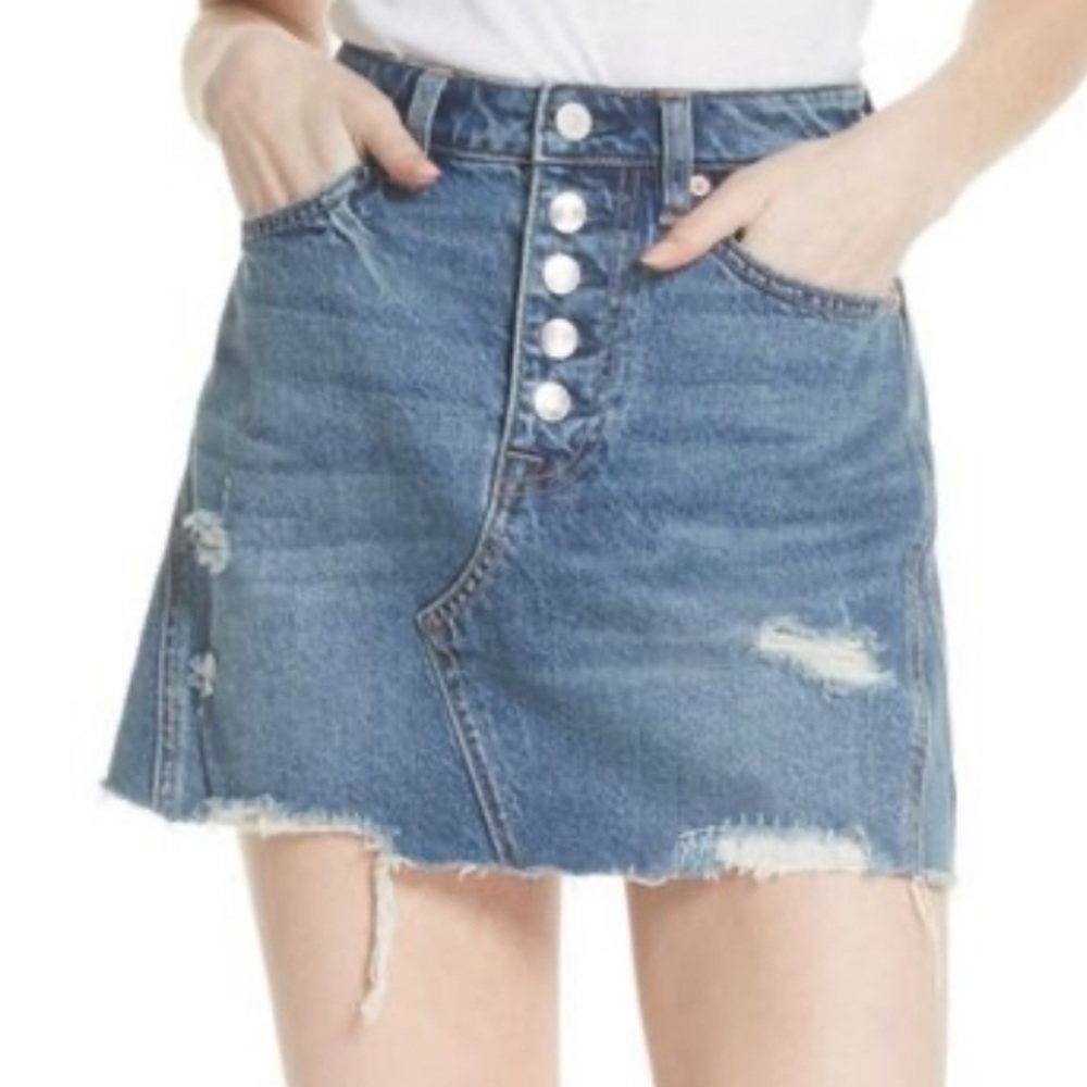 Free People We The Free Distressed High Rise Denim Mini Skirt Sz: 24 NWOT